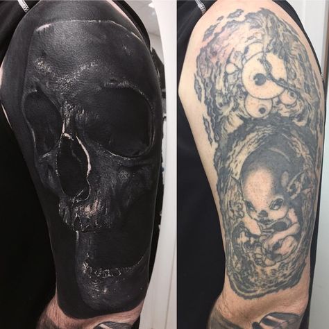 Big Cover Up Tattoos, Hand Tatts, Evil Alice, Rabe Tattoo, Body Modification Piercings, Random Tattoos, Japanese Tattoo Symbols, White Tattoos, Dark Skull