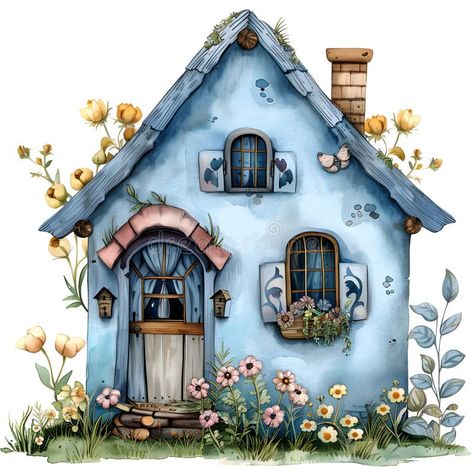 Charming cottage with flowerfilled window boxes on white background stock images Flat Landscape, Watercolor Houses, House Doodle, Cottage Illustration, Whimsical Houses, Beautiful Exterior, Whimsical Art Paintings, Driftwood Art Diy, Sweet Drawings