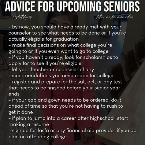 Senior Year Advice High Schools, Senior Year Tips High Schools, Senior Year High School Tips, Senior Tips High School, High School Advice Seniors, Tips For Senior Year Of High School, Senior Year Advice, Senior Year Tips, Senior Advice