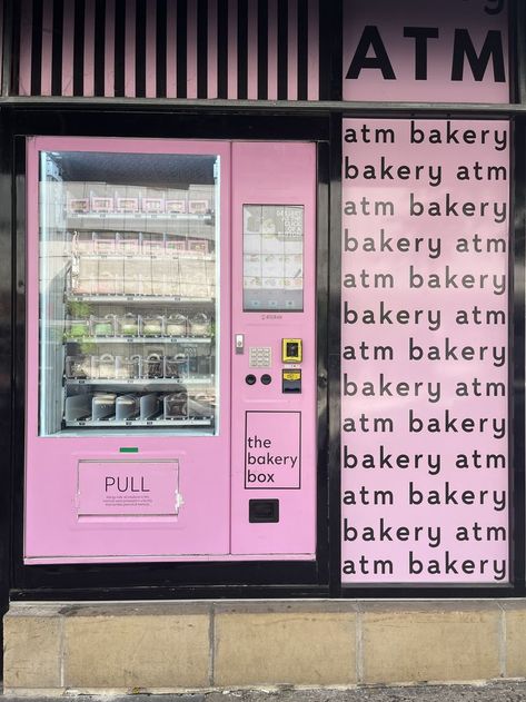 Cool Vending Machine Ideas, Pink Vending Machine, Pink Deserts, Pink Pastries, Aesthetic Pastries, Ice Cream Vending Machine, Aesthetic Chicago, Pink Bakery, Vending Machine Design