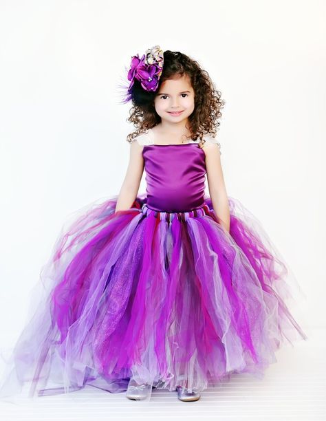 Tutu Flower Girl Dress, Purple, Plum w Detachable Train --Two Piece Purple Board, Purple Flower Girls, Purple Flower Girl Dress, Tutu Tutorial, Purple Girls Dress, Tule Rok, Gonna In Tulle, Skirt Satin, Girls Tutu Dresses