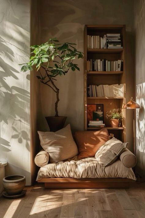 Natural Decor Aesthetic, Minimalism Room Decor, Relaxation Room At Home, Peaceful House Interior, Cozy Minimalist Home Aesthetic, Cute Decor Ideas For Bedroom, Homes With Soul, Wellness Room In House, Minimal Home Interior Design