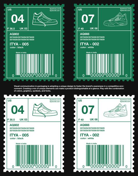 ITYA (Shoe packaging) on Behance Shoebox Design Packaging, Packaging Design Premium, Shoe Tags Design, Shoe Branding Design, Shoe Brand Identity, Shoes Packaging Design, Packaging Stickers Label, Shipping Label Design, Shoe Graphic Design