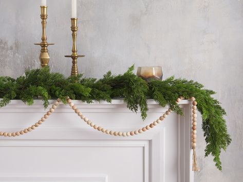 Wooden Tasseled Garland | Arhaus Cozy Christmas Decor, Rustic Ornaments, Hanging Vases, Holiday Tablescapes, Functional Home, Christmas Inspo, Boho Christmas, Jute Rope, Holiday Tree