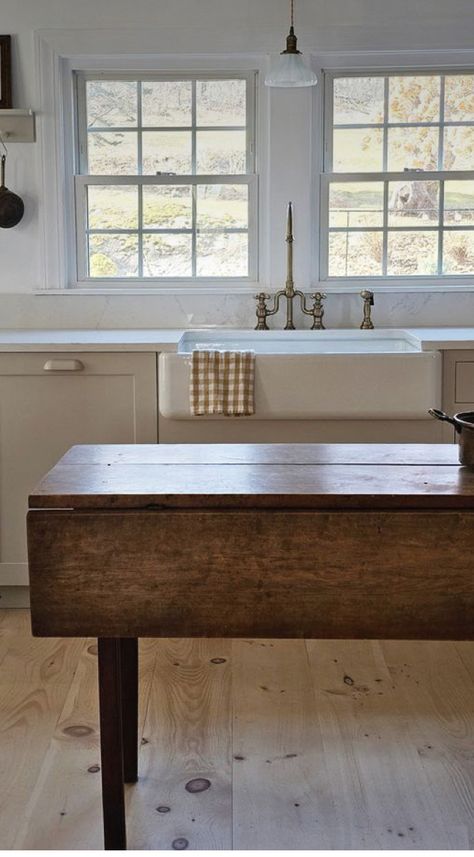 Scandi French Interior, Original Farmhouse Kitchen, Farmhouse Scandanavian Interiors, Natural Wood Kitchen Cabinets Rustic, Old Farm Kitchen, No Upper Cabinets Kitchen, Rustic Scandinavian Interior, Spanish Revival Kitchen, Scandinavian Farmhouse Style