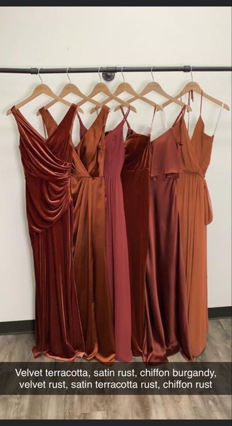 Mismatched Rust Bridesmaid Dresses, Rust Earth Tone Wedding, Terracota Rust Bridesmaid Dress, Fall Color Palette Bridesmaids, Terracotta Boho Bridesmaid Dresses, Similar But Different Bridesmaid Dresses, Mixed Rust Bridesmaid Dresses, Bridesmaids Terracotta Dresses, Rusty Orange Bridesmaid Dresses Fall Wedding