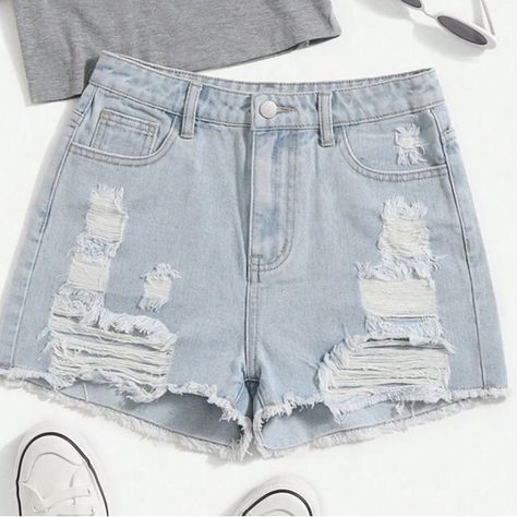 Never Worn Jean Shorts Shein Bottoms, Teen Shorts, Old Outfits, Summer Shorts Denim, Summer Outfits For Teens, Trendy Outfits For Teens, Ripped Shorts, Cute Preppy Outfits