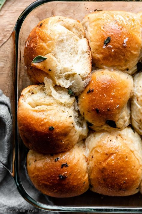 Sage Rolls, Brown Butter Sage, Sage Recipes, Sage Butter, Christmas Baking Recipes, Sally's Baking, Dinner Rolls Recipe, Dinner Bread, Browned Butter