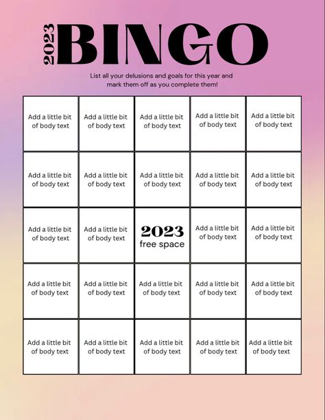 2023 Bingo Template, Bingo Board Template, 2023 Bingo, Bingo Template, Board Template, Documents Design, Bingo Board, Get Your Life, Scrapbook Ideas