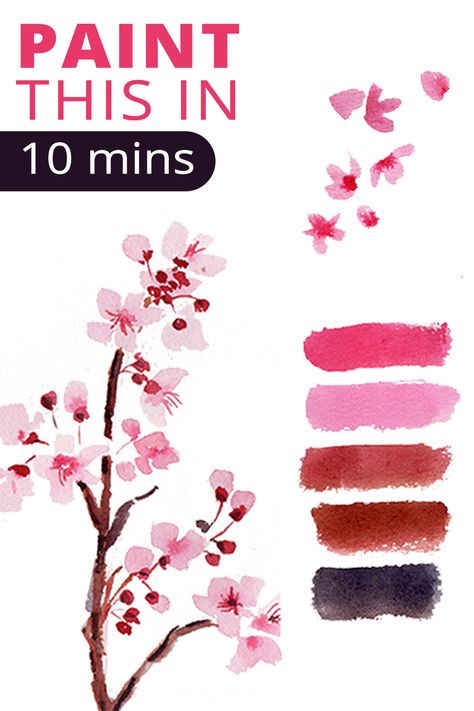 How To Paint Cherry Blossoms Watercolor, Cherry Blossom Mixed Media Art, Japanese Cherry Blossom Watercolor, Cherry Blossom Watercolor Tutorial, How To Paint Cherry Blossoms, Watercolour Cherry Blossom, Paint Cherry Blossom, Cherry Blossom Tutorial, Japanese Cherry Blossom Art