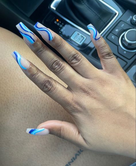 Summer Swirl Nails 2023, Blue Nails With Swirls, Blue Swirl Nails, Wave Nails, Swirl Nails, Blue Swirl, Color Swirl, Blue Waves, Best Acrylic Nails