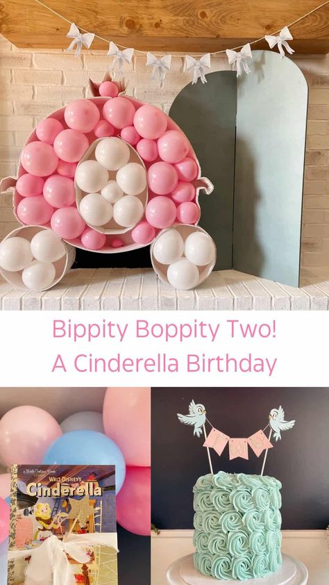 Bippity Boppity TWO- A Cinderella Themed Birthday Party - traditionallycozy.com Cinderella Princess Party, Bippidi Boppidi Two Party, Bibbity Bobbity Two Birthday, Bippity Boppity Two, Bippity Boppity Two Party, Bibbidi Bobbidi Two Birthday, Cinderella Birthday Cake, Second Birthday Cakes, Donut Themed Birthday Party