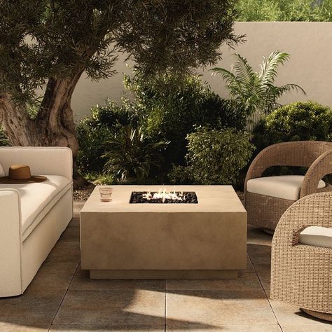 Scenes of summer 🌞 Transform your outdoor space into a haven of luxury with our newest collection #StyleMeGHD ⠀⠀⠀⠀⠀⠀⠀⠀⠀ Concrete Filler, Four Hands Furniture, Outdoor Fire Table, Concrete Materials, Outdoor Table Settings, Bathroom Wall Sconces, Fire Table, Coffee Table To Dining Table, Propane Tank