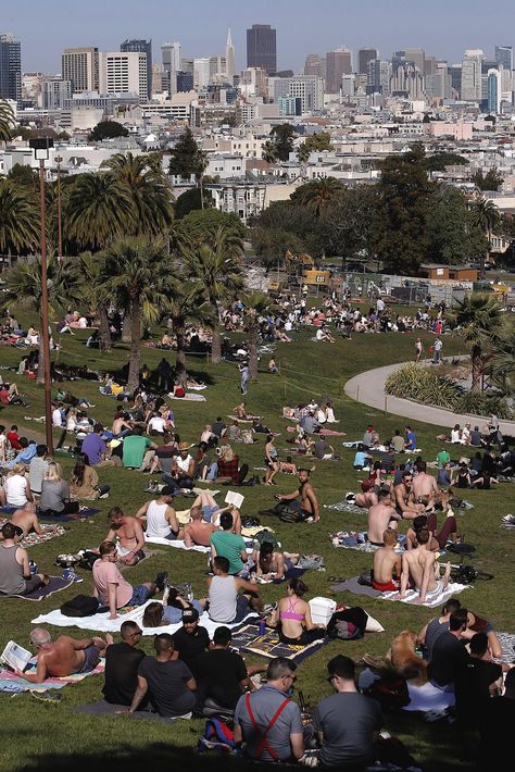 Dolores Park: Within SF, Dolores Park is one of the most visited places. Both tourists and natives come to Dolores Park to enjoy the sun. For interviews, I hope to get an interview with some tourists and their thoughts of the Bay and what they know. I also want to ask them if they know anything about Marin County or not, to see if they believe it is part of the Bay Area. Dolores Park San Francisco, San Francisco Park, Storyboard Characters, National Weather Service, Marin County, San Fran, Hot Topics, Enjoying The Sun, Dream Board