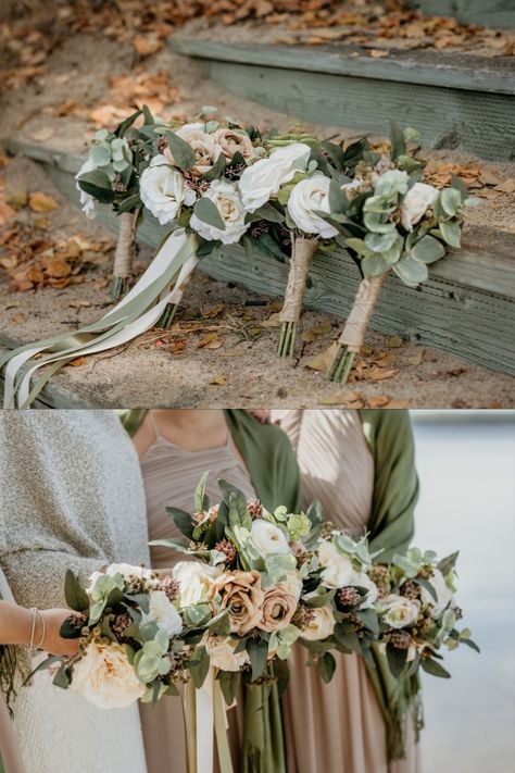 Olive Green And Cream Wedding Theme, Sage Green And Burlap Wedding, Olive Green Bridesmaid Bouquet, Olive Green Silver Wedding, Sage Green And Champagne Wedding Flowers, Olive And Taupe Wedding, Olive And Beige Wedding, Olive Champagne Wedding, Olive And Cream Wedding