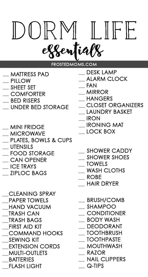 Student Checklist, Dorm Room Essentials List, College Dorm Checklist, Dorm Room Checklist, Ideas For Bedrooms, Dorm Checklist, Room Checklist, College Dorm Room Essentials, Dream Dorm