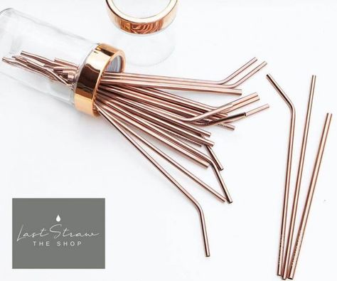 Rose Gold Kitchen Accessories, Sustainable Alternatives, Gold Kitchen Accessories, Gold Straws, Rose Gold Kitchen, Smoothie Straw, Reusable Straws, Party Straws, Hot Cocoa Bar