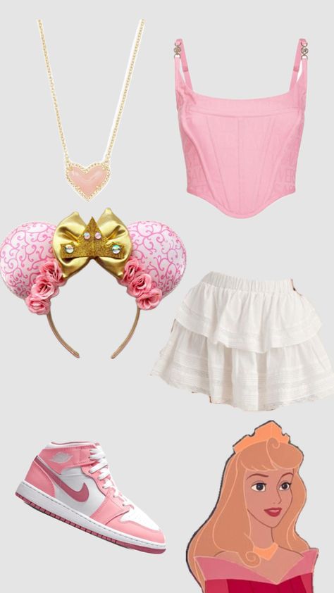 #princess #sleepingbeauty #disney #outfit #outfitinspo Disney Princess Spirit Week Outfits, Casual Princess Outfits Disney, Disney Bounding Friends, Snow White Casual Outfit, Princess Themed Outfits Disney Inspired, Disney Princess Theme Outfits, Cute Disney Character Outfits, Princess Outfits For Disney World, Cute Disney Themed Outfits