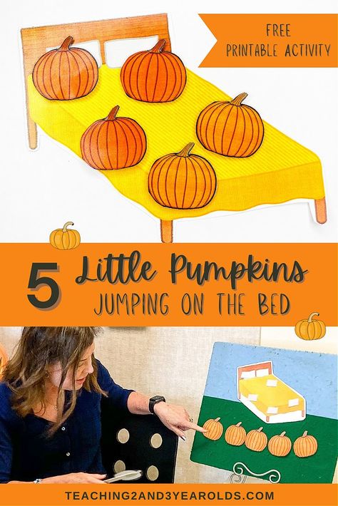 Looking for some pumpkin fun during circle time? Download the free printable to make your own 5 Little Pumpkins prop set! #pumpkins #circletime #fingerplay #music #toddlers #preschool #2yearolds #3yearolds #teaching2and3yearolds Circle Time Pumpkin Activities, Pumpkin Activities For Two Year Olds, Circle Time Halloween Activities, Halloween Circle Time Activities Preschool, Language Halloween Activities Preschool, Preschool Halloween Circle Time Activities, Pumpkin Books For Toddlers, Fall Fingerplays Preschool, Pumpkin Theme Activities For Toddlers