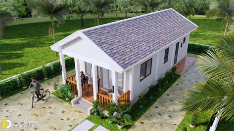 Small House Plans 4.5×12 M 2 Beds Gable Roof | Engineering Discoveries Mother In Law Cottage, 2 Bed House, Carriage House Plans, Building Plans House, Tiny House Floor Plans, Simple House Plans, Small House Plan, Small House Design Plans, Roof Styles