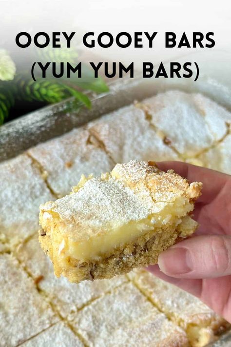 Ooey Gooey Bars Ooey Gooey Butter Bars, Amish Friendship Bread Starter Recipes, Ooey Gooey Bars, Comfort Food Desserts, Gooey Bars, Gooey Butter, Custard Cake, Decadent Chocolate Cake, Delicious Snacks