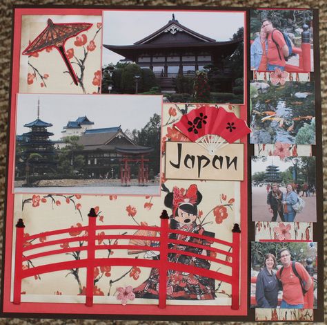 Epcot Japan scrapbook page. Japan Scrapbook, Travel Guides Layout, Epcot Japan, Japan Package, Disney Scrapbooking Layouts, Disney Japan, Disney Scrapbook Pages, Disney Memories, Japan Travel Guide