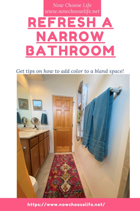 Get tips on refreshing a narrow bath to add color and whimsy! Long Narrow Bathroom Decor, Long Narrow Bathroom Ideas, Long Narrow Bathroom, Narrow Bathroom Designs, Guest Bathroom Decor, Narrow Bathroom, Bathroom Design Trends, Small Closet, Small Closet Organization