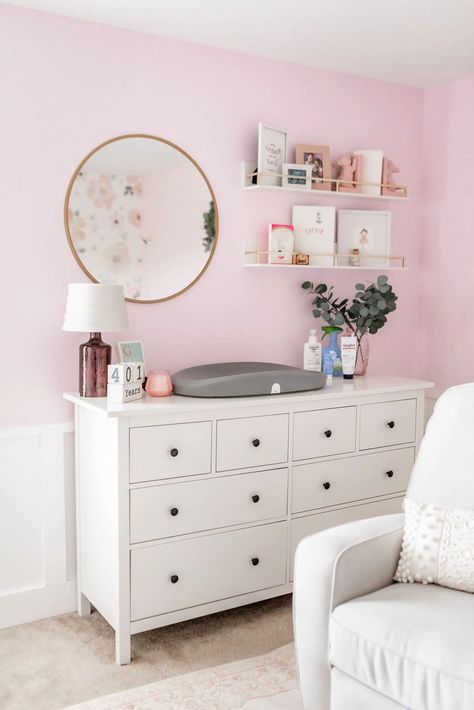 Feminine Nursery, Small Room Nursery, Girly Nursery, Girl Nursery Pink, Baby Nursery Inspiration, Nursery Dresser