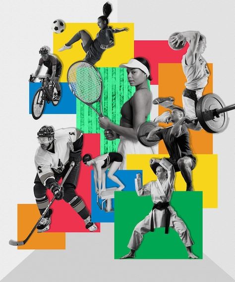 Photo sports  abstract collage | Premium Photo #Freepik #photo #sport #abstract #arrangement #active Photo Sport, Foto Collage, Sport Branding, Social Media Branding Design, Collage Drawing, Sport Banner, Sport Poster Design, Abstract Collage, Sport Art