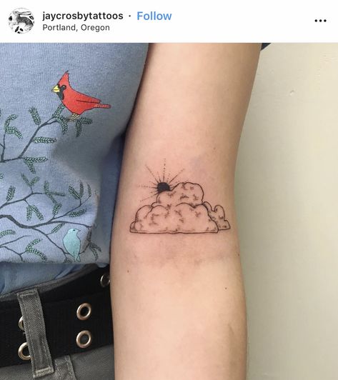 sun cloud minimalist tattoo! portland, or tattoo artist. Tattoo Cafe, Toe Tattoos, Sky Tattoos, Tarot Tattoo, Light Tattoo, Cloud Tattoo, Sun Tattoos, Small Hand Tattoos, Line Work Tattoo