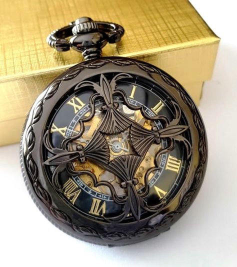 Black Pocket Watch Personalised Groomsmen Gift Pocket Watches Vest Chain, Groomsmen Presents, Engraved Groomsmen Gifts, Watch Mechanism, Groomsmen Gift Set, Celtic Love Knot, Hand Wound, Groomsmen Gifts Personalized, Mechanical Pocket Watch