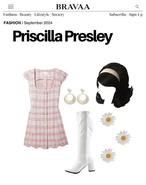 Priscilla Presley Costume, 1960s Outfit Ideas, Avant Garde Outfit, Rey Costume, Future Costume, Classy Halloween Costumes, Belle Costume, 1960s Outfits, Pretty Halloween Costumes