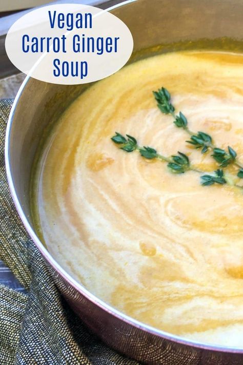 Creamy Vegan Carrot Soup Recipe #Soup #SoupRecipe #VeganSoup #CarrotSoup #VegetarianSoup Ginger Carrot Soup, Vegan Carrot Soup, Carrot Soup Recipes, Carrot Ginger Soup, Ginger Soup, Comforting Soup, Delicious Soup Recipes, Easy Soup, Carrot And Ginger