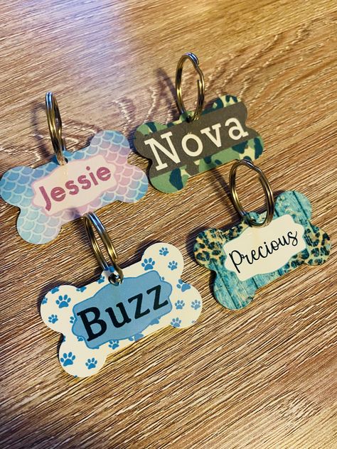 Personalized Dog Tag or Cat Tag, Double sided Dog Tag Cat Tag, Custom Pet Tag, Personalized Dog Bone Tag, Dog ID Tag, Custom Dog ID Tag, by DesignItByLindsey on Etsy Personalised Badges, Bone Dog, Custom Pet Tags, Personalized Pet Gifts, Pet Tags Personalized, Personalized Dog Tags, Custom Dog Tags, Cat Tags, Ash Tray