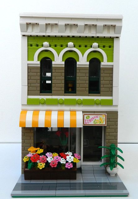 Lego Florist Shop - Front | par elizabeth nevermind Small Florist Shop, Lego House Ideas, Lego Village, Lemonade Sign, Lego Town, Cute Name, Lego Diy, Lego Activities, Lego Modular