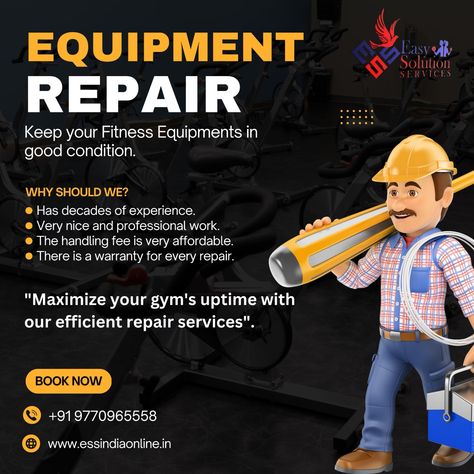 We want you to enjoy your gym equipment properly, that's why we provide routine maintenance for any of your gym equipment, including components and accessories and repair services to ensure your equipment gives you longer time of use! AVAILABLE FOR: 🔧Gym Facilities. 🔧 Commercial Offices Gym. 🔧 Hotels Gym 🔧School Gym 🔧 Home Gym And much more... #easysolutionservices #easysolutionservicesindia #gymsetup #gymsetupservice #gymsetupindia #treadmillruns #treadmillrepairservice Gym Facilities, Gym Setup, Gym School, Hotel Gym, Gym Home, School Gym, Office Gym, Commercial Office, Home Gym