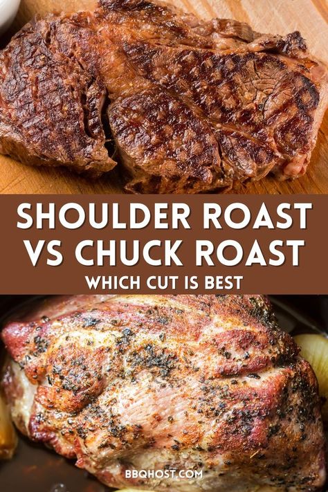 Torn between a shoulder roast and a chuck roast? Our guide breaks down the key differences in texture, flavor, and cooking methods, ensuring you make the best choice for your shoulder roast recipes and chuck roast recipes. Visit now to learn more and save this pin for your next grilling session! Shoulder Roast Recipes, Different Cuts Of Steak, Beef Shoulder Roast, Beef Shoulder, English Roast, Crockpot Roast Recipes, Chuck Roast Recipes, Shoulder Roast, Cooking A Roast