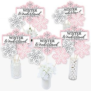 Snowflake Theme Party, Winter Wonderland Centerpieces, Snowflake Birthday Party, Pink Winter Wonderland, Wedding Table Toppers, Winter Baby Shower Themes, Winter Wedding Table, Snowflake Party, Baby Shower Party Themes