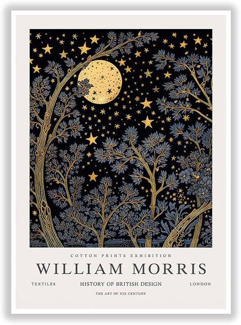 Amazon.com: Generic William Morris Moon & Stars Print William Morris Exhibition Print William Morris Poster Vintage Wall Art Textiles Art Vintage Canvas Art Posters And Prints(12x16inchs，Unframed): Posters & Prints Wall Posters Ideas Bedroom, Seaside Bedroom, William Morris Prints, Vintage Canvas Art, Poster Moon, William Morris Poster, Pattern Layout, Textiles Art, William Morris Patterns