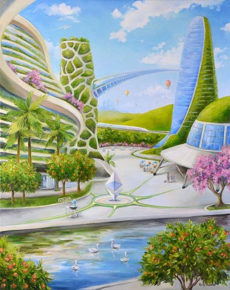 Solar City, Science Fiction Artwork, Drawing Competition, Eco City, City Drawing, Green City, Art Competitions, Futuristic City, Future City