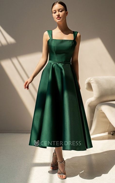 Formal Tea Dress, Mid Length Satin Dress, 50s Wedding Guest Dress, Silk Tea Dress, Cocktail Dress Satin, Satin Cocktail Dress Classy, 50s Bridesmaid Dress, Square Neck A Line Dress, Square Neck Line Dress