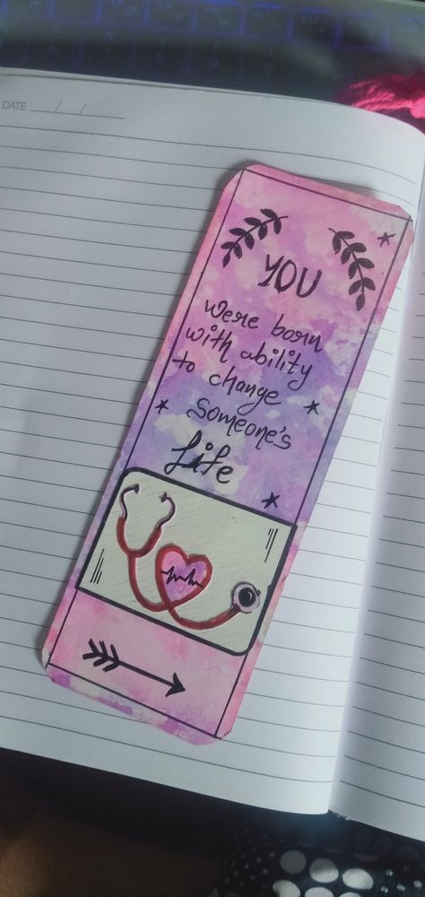 Made this bookmark for my friend #Doctor special bookmark 🔖 Paintings For Doctors, Book Mark For Friends, Drawing For Doctors, Bookmarks For Doctors, Bookmarks Handmade Motivational, Birthday Bookmarks Diy, Bookmark Ideas For Best Friend, Friendship Bookmarks Diy, Doctor Related Drawings