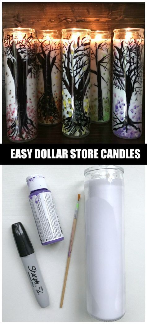 Create gorgeous Dollar Store Fall Candles using this simple technique with supplies you probably already have such as permanent marker and acrylic paint. Dollar Store Home Decor Diy, Dollar Store Home Decor, Dollar Tree Candles, Dollar Store Candles, Dollar Store Halloween Decorations, Candle Tutorial, Cheap Fall Decor, Dollar Store Halloween, Autumn Candle