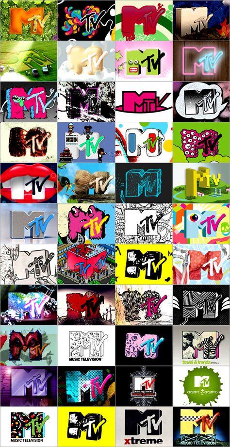 Corporate identity for the masses. MTV truly inspires by its corporate identity that allows art and change to produce many versions of the initial logo, for the popular culture. 80s Mtv Logo, Mtv Ident, Mtv Logo 80's, 90s Images, Mtv Logo, Dynamic Logo, 3d Studio, Retro Aesthetic, Corporate Design