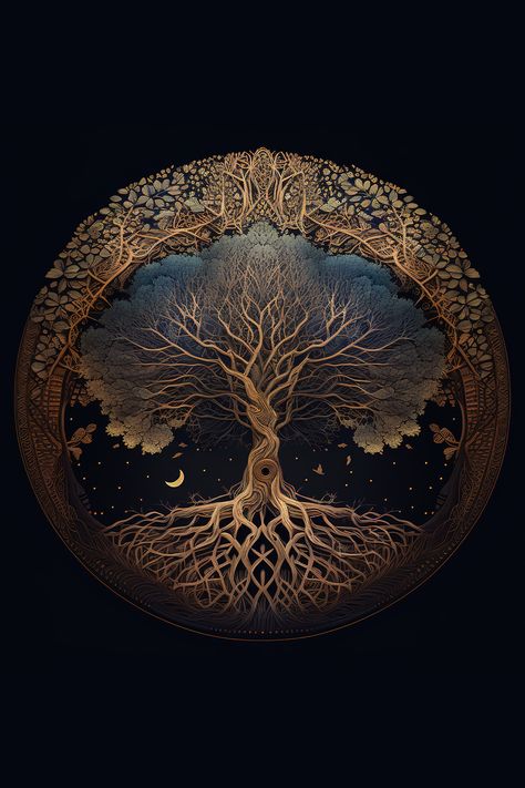 Tree Of Life Mandala, Yggdrasil Tattoo, Tree Of Life Artwork, Tree Of Life Painting, Tantra Art, Pagan Spirituality, Eagle Wallpaper, Mandala Wallpaper, Space Phone Wallpaper