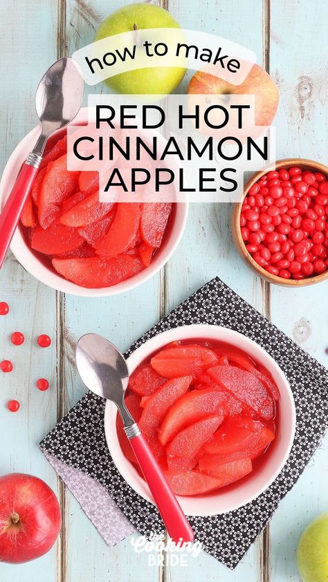 An old fashioned treat, spicy cinnamon candies give these Red Hot cinnamon apples their bright red color and sweet flavor. Red Hot Candy Apples Recipe, Baked Red Hot Cinnamon Apples, Red Hot Apples Canning, Cinnamon Candied Apples, Baked Apples With Red Hots Recipe, Red Hot Candied Apples, Red Hot Baked Apples Cinnamon Candy, Baked Apples With Red Hots, Cinnamon Red Hot Apples