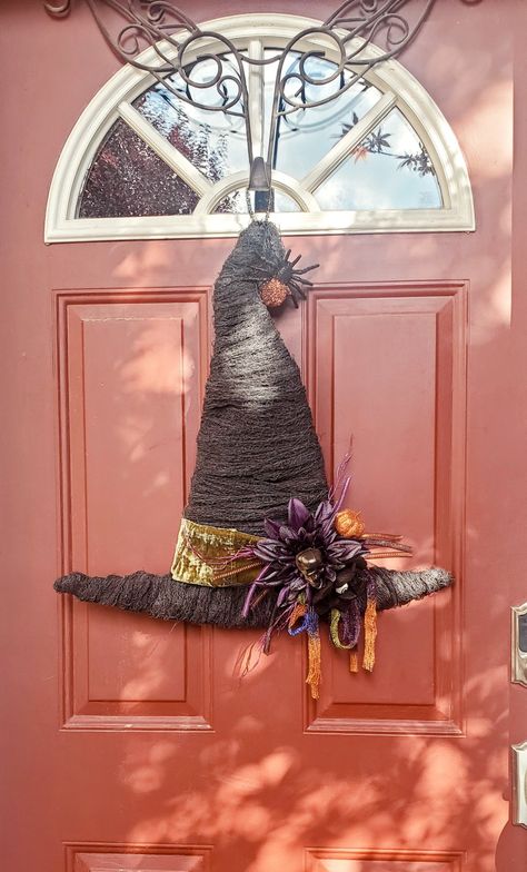 Witches Hat Wire Wreath Form Diy, Dollar Tree Wire Forms, Diy Witch Wreath Dollar Tree, Wire Witch Hat Wreath Diy, Dollar Tree Wire Witch Hat, Witch Hat Wire Wreath Form Dollar Tree, Wire Witches Hat From Dollar Tree, Wire Witch Hat Wreath, Halloween Witch Hat Wreath Diy