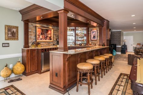 English Pub Style Bar Entertaining Space in Haymarket - Traditional - Basement - DC Metro - by Foster Remodeling Solutions, Inc. | Houzz Barcade Decor, Pub Style Basement, Portable Home Bar, Basement Bar Plans, Small Bars For Home, Basement Bar Design, Basement Home Theater, Rustic Basement, English Pub