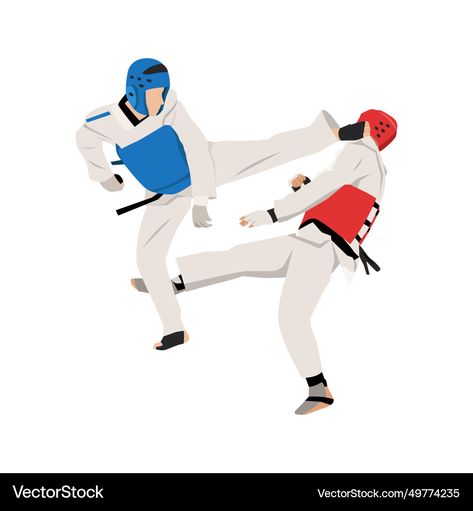 Martial Arts Illustration, Taekwondo Illustration, Judo Karate, Flat Vector Illustration, Martial Art, Basement Decor, Flat Vector, Two Men, Comic Illustration