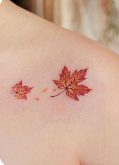 Fall Tree Tattoo Autumn, Autumn Leaves Tattoo Design, Fall Lover Tattoo, Fall Related Tattoos, Fall Watercolor Tattoo, Cute Autumn Tattoos, Fall Themed Tattoos For Women, Fall Leaves Tattoo Autumn, Red Leaf Tattoo